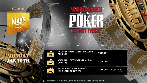 Program King's Resortu na pondělí 10. ledna 2022 - poznáme hned tři majitele zlatých prstenů z WSOPC