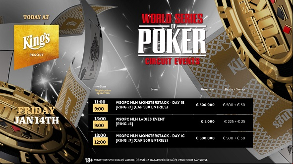 Program King's Resortu na pátek 14. ledna 2022: Monsterstack čeká druhý flight, pro dámy je připraven WSOPC Ladies Event