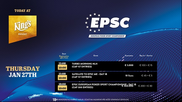 Dnes si v King's zahrajete druhý flight EPSC 2022 s garancí €300 tisíc. Na programu je i kvalifikace