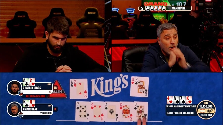 Finálová handa WSOPC Main Eventu odsoudila Patrika Jaroše ke druhému místu