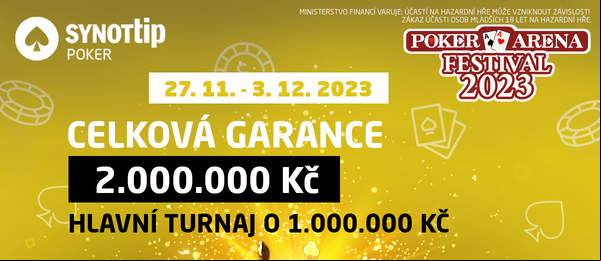PokerArena Festival 2023 na herně Synot Tip Poker s celkovou garancí 2.000.000 Kč