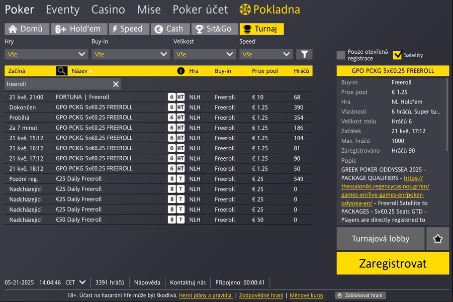 Jak najít freeroll turnaj v lobby Fortuna Pokeru