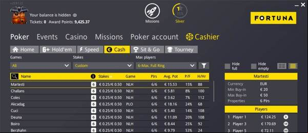 Fortuna Poker cash game