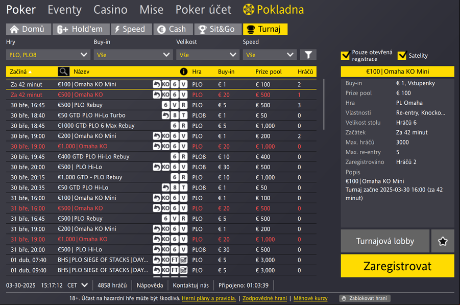 Fortuna Poker – MTT Omaha lobby