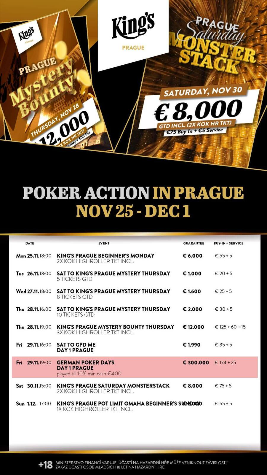 Program turnajů King’s Casina Praha
